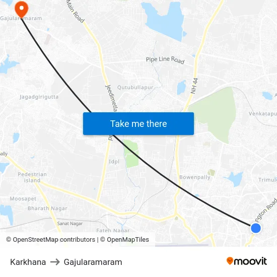 Karkhana to Gajularamaram map
