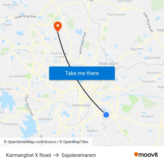 Karmanghat X Road to Gajularamaram map