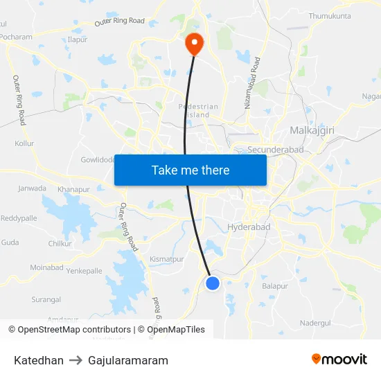 Katedhan to Gajularamaram map