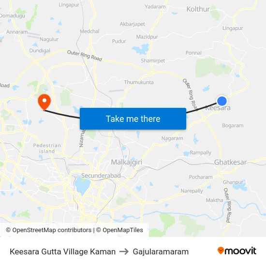 Keesara Gutta Village Kaman to Gajularamaram map