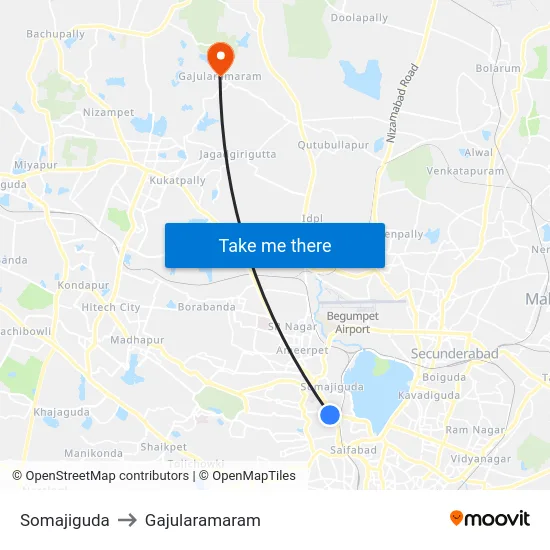 Somajiguda to Gajularamaram map