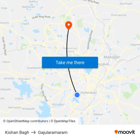 Kishan Bagh to Gajularamaram map