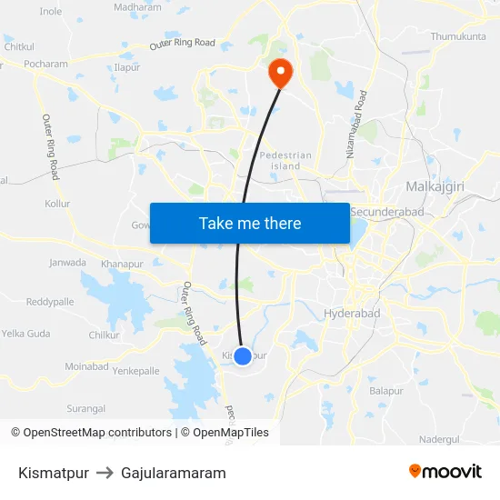 Kismatpur to Gajularamaram map