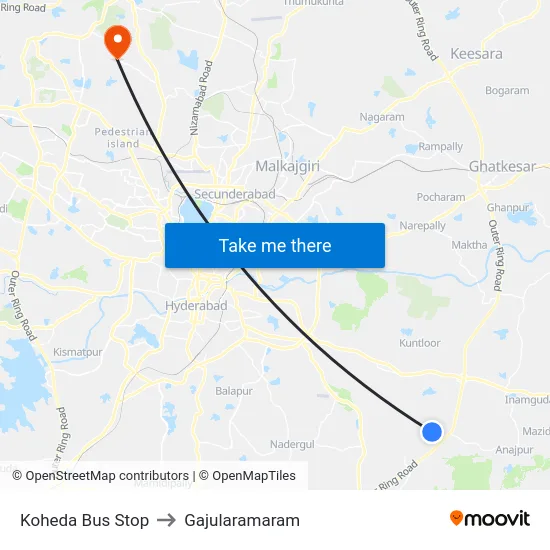 Koheda Bus Stop to Gajularamaram map