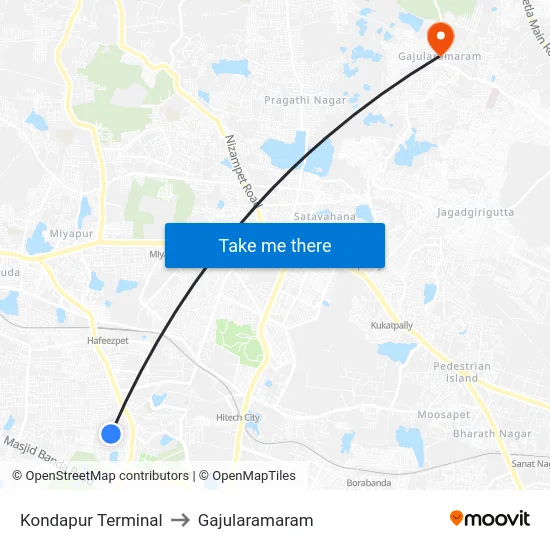 Kondapur Terminal to Gajularamaram map