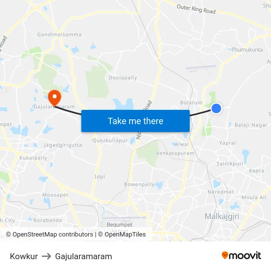 Kowkur to Gajularamaram map
