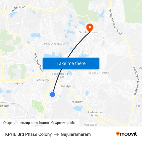 KPHB 3rd Phase Colony to Gajularamaram map