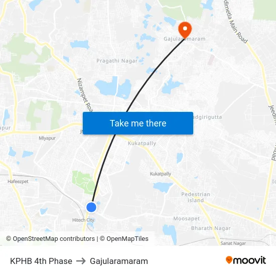 KPHB 4th Phase to Gajularamaram map
