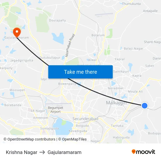Krishna Nagar to Gajularamaram map