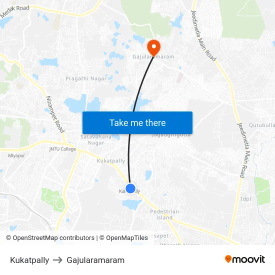 Kukatpally to Gajularamaram map