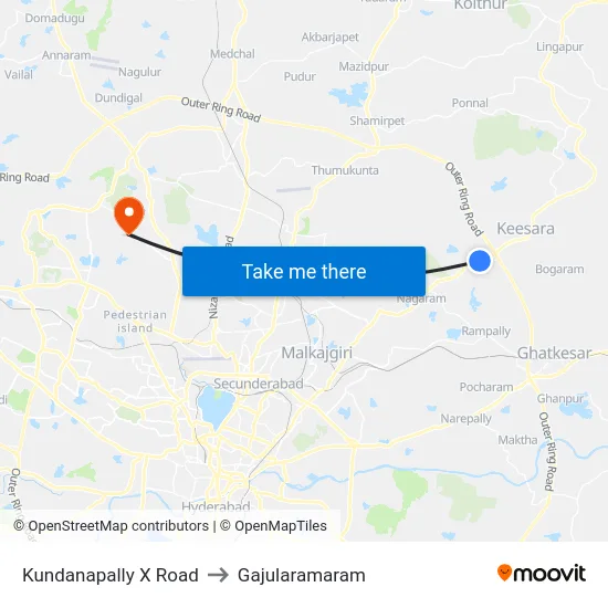 Kundanapally X Road to Gajularamaram map