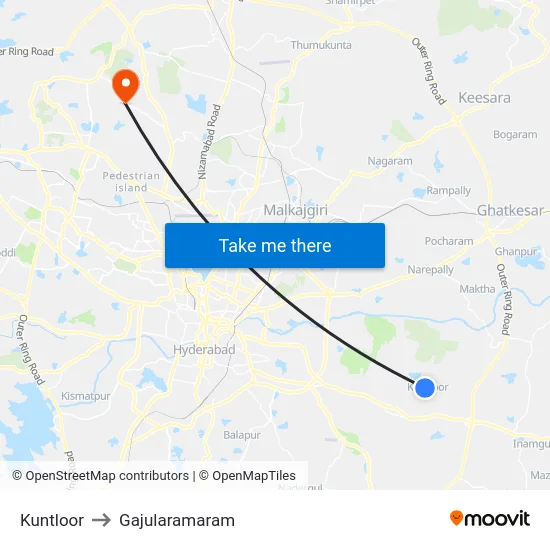 Kuntloor to Gajularamaram map