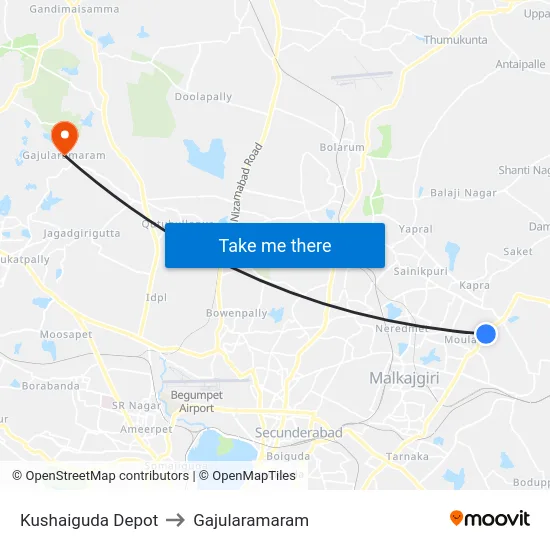 Kushaiguda Depot to Gajularamaram map