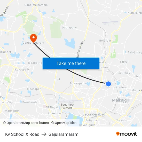 Kv School X Road to Gajularamaram map
