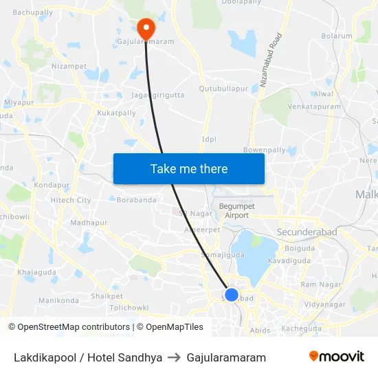 Lakdikapool / Hotel Sandhya to Gajularamaram map
