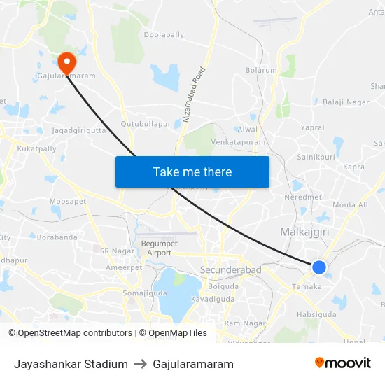 Jayashankar Stadium to Gajularamaram map