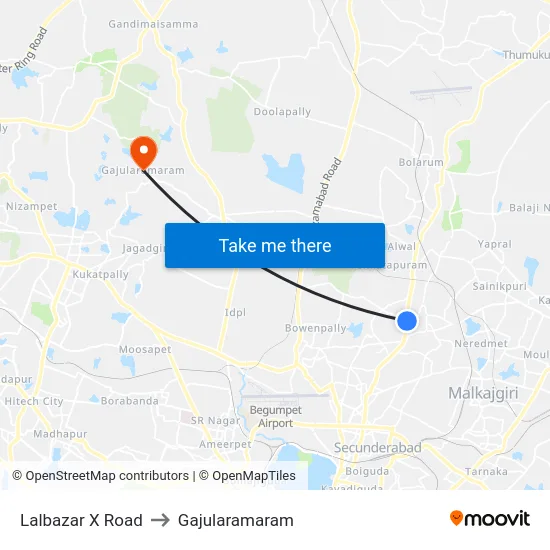 Lalbazar X Road to Gajularamaram map