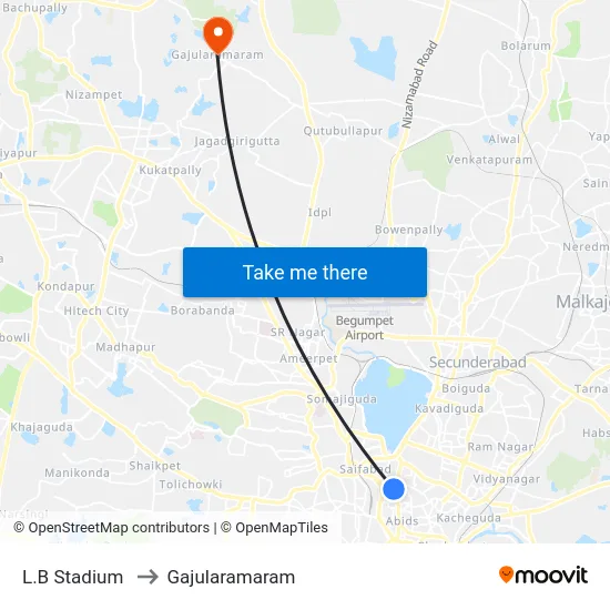 L.B Stadium to Gajularamaram map