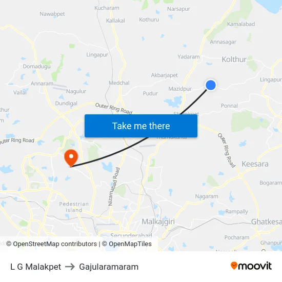 L G Malakpet to Gajularamaram map