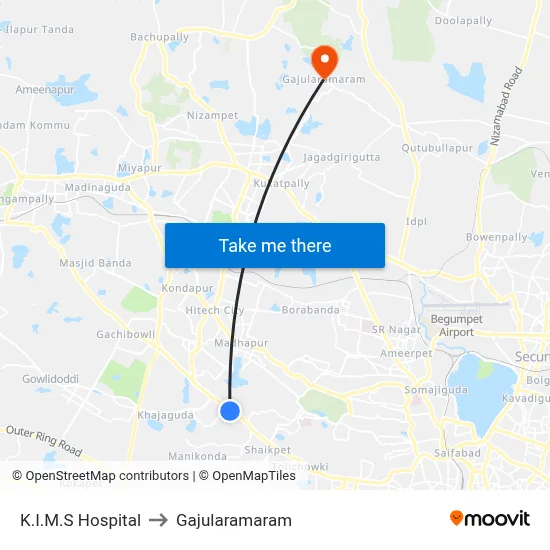 K.I.M.S Hospital to Gajularamaram map