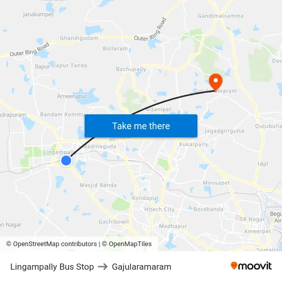 Lingampally Bus Stop to Gajularamaram map