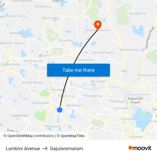 Lumbini Avenue to Gajularamaram map