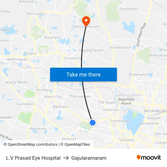L.V Prasad Eye Hospital to Gajularamaram map
