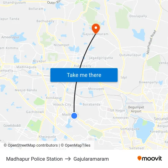 Madhapur Police Station to Gajularamaram map