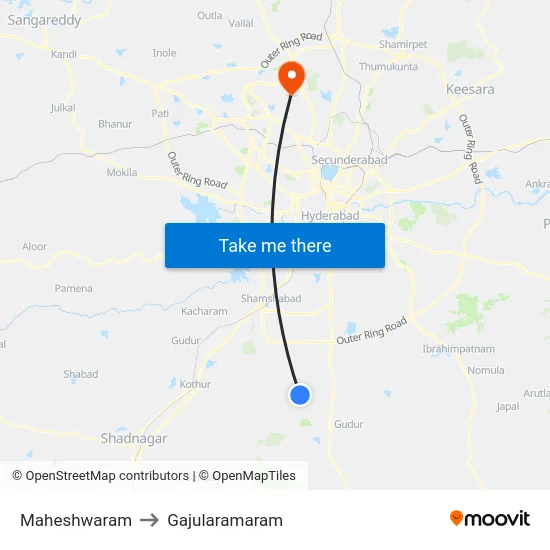 Maheshwaram to Gajularamaram map