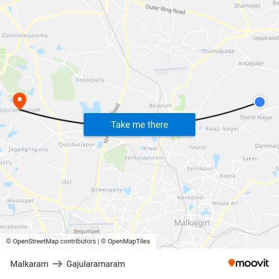 Malkaram to Gajularamaram map