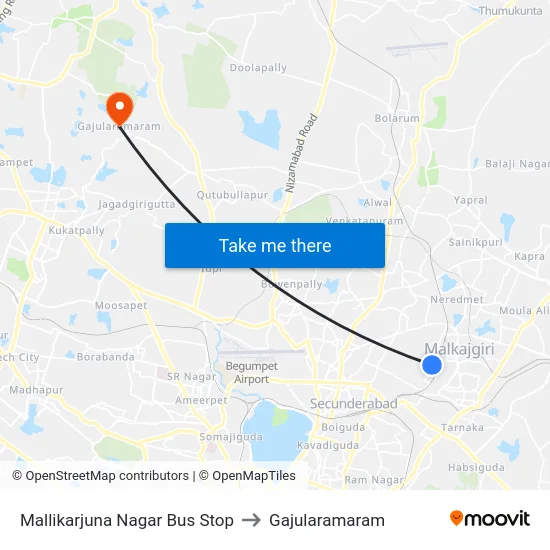Mallikarjuna Nagar Bus Stop to Gajularamaram map