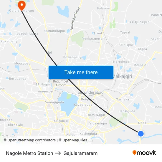 Nagole Metro Station to Gajularamaram map