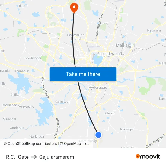 R.C.I Gate to Gajularamaram map