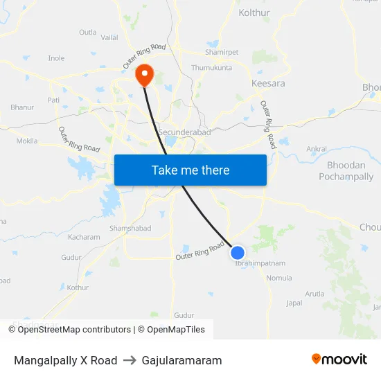 Mangalpally X Road to Gajularamaram map