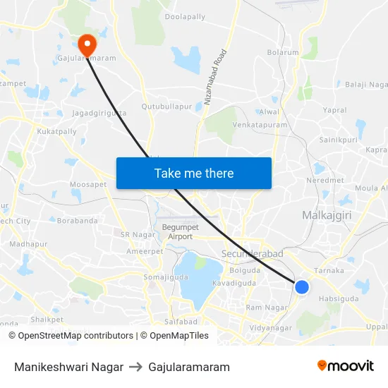 Manikeshwari Nagar to Gajularamaram map