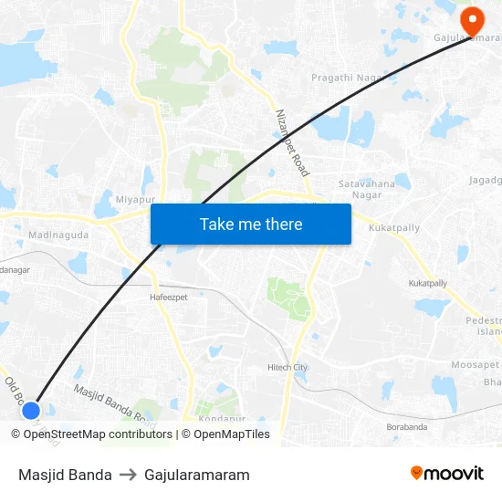 Masjid Banda to Gajularamaram map