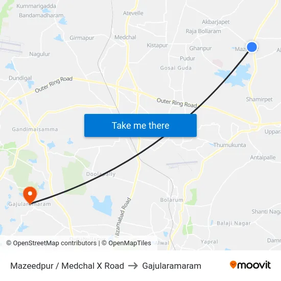 Mazeedpur / Medchal X Road to Gajularamaram map