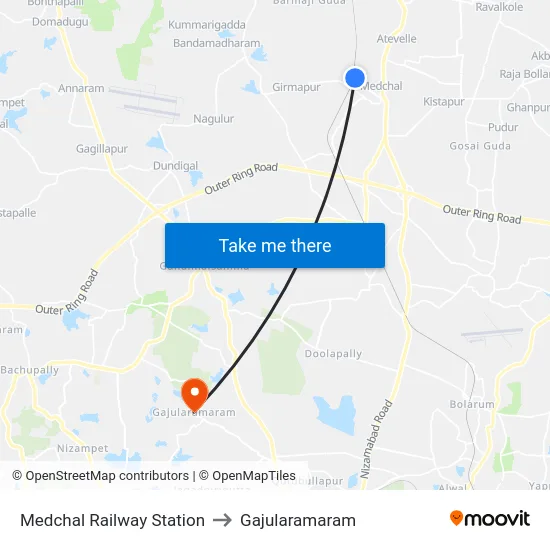 Medchal Railway Station to Gajularamaram map