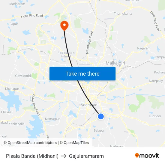 Pisala Banda (Midhani) to Gajularamaram map