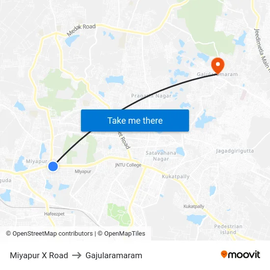 Miyapur X Road to Gajularamaram map