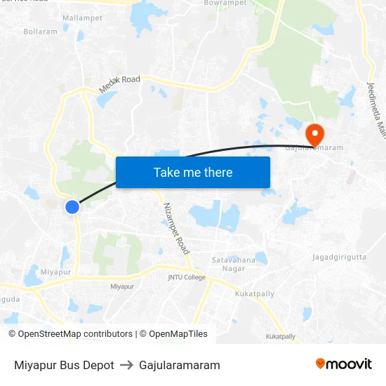 Miyapur Bus Depot to Gajularamaram map