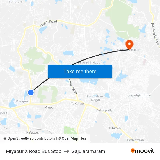 Miyapur X Road Bus Stop to Gajularamaram map