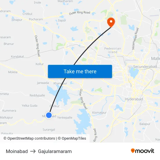 Moinabad to Gajularamaram map