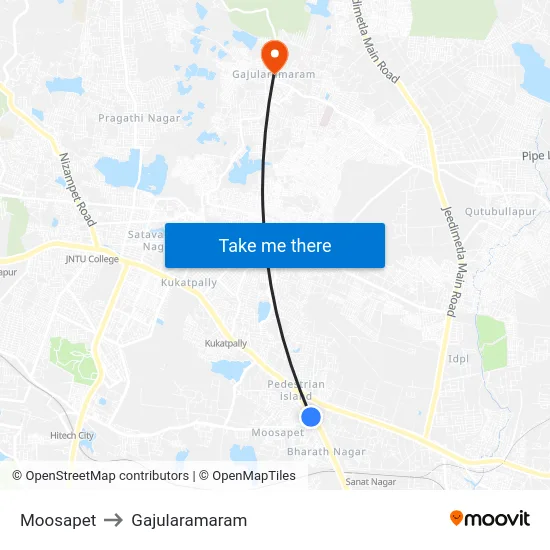 Moosapet to Gajularamaram map