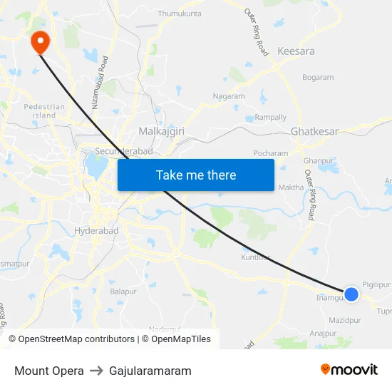 Mount Opera to Gajularamaram map