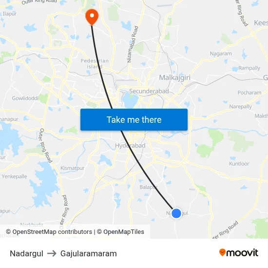 Nadargul to Gajularamaram map