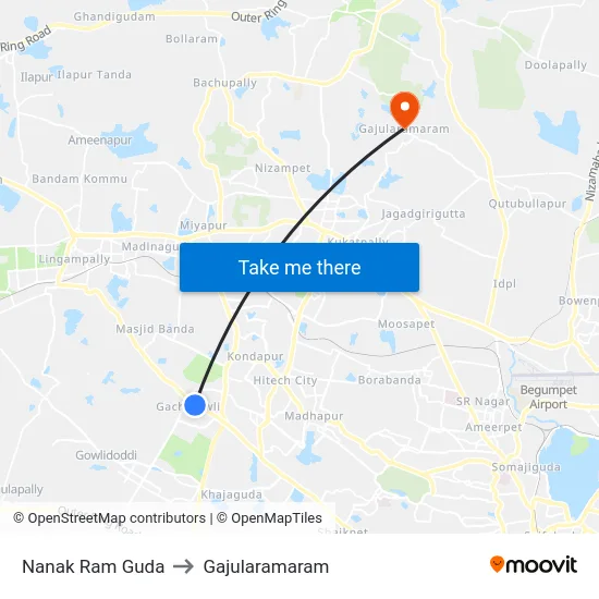 Nanak Ram Guda to Gajularamaram map