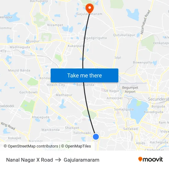 Nanal Nagar X Road to Gajularamaram map