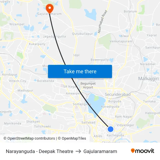 Narayanguda - Deepak Theatre to Gajularamaram map
