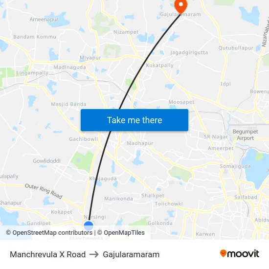 Manchrevula X Road to Gajularamaram map